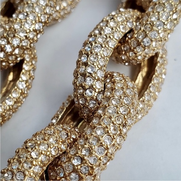 J. Crew Gold Pave Crystal Chunky Link Bracelet EUC - Picture 6 of 7